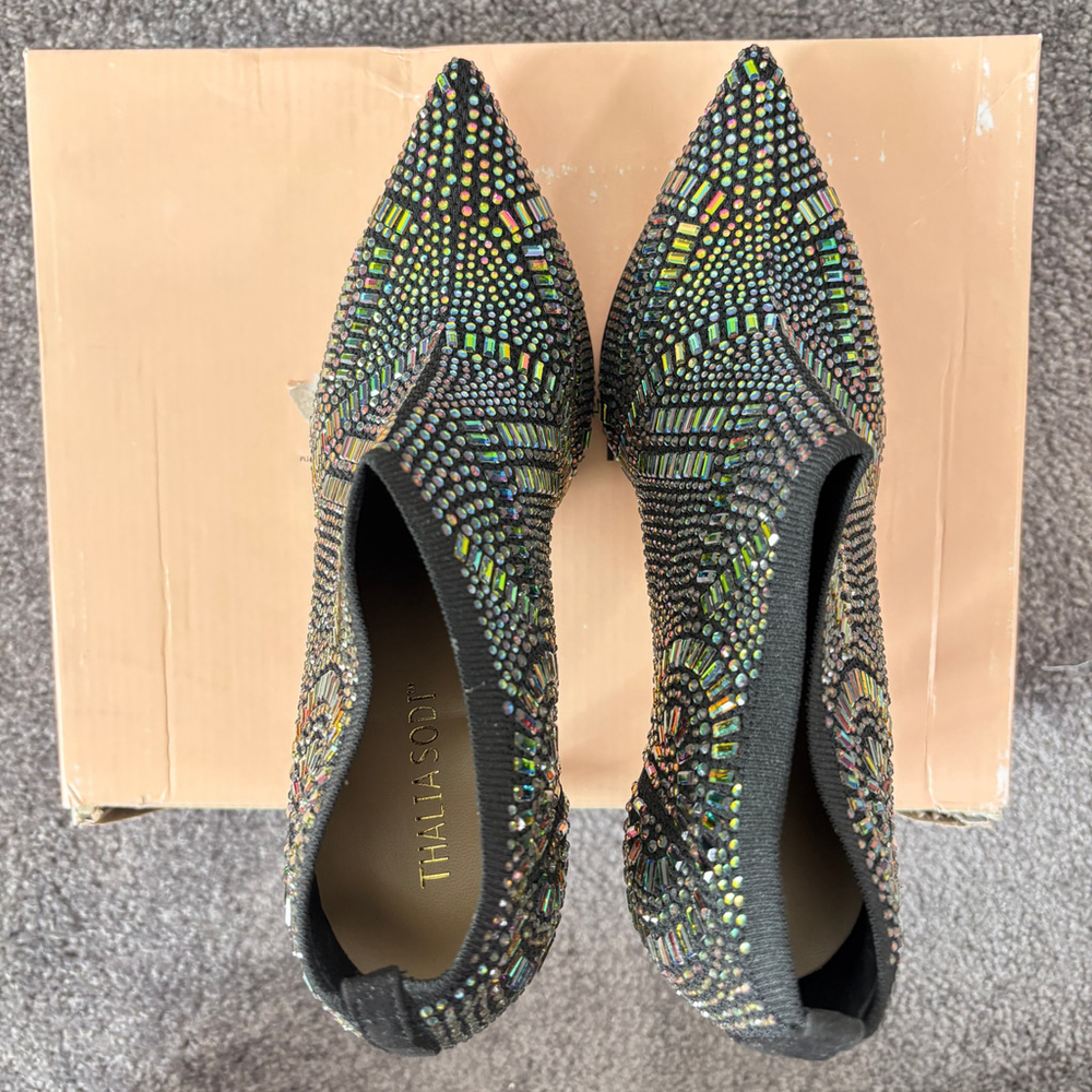 Thalia Sodi Women's 7 Black Karmen Iridescent Crystal Ankle Booties NWT - Picture 7 of 10